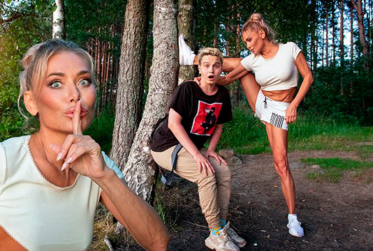 Русская спортивная милфа решила побегать в лесу